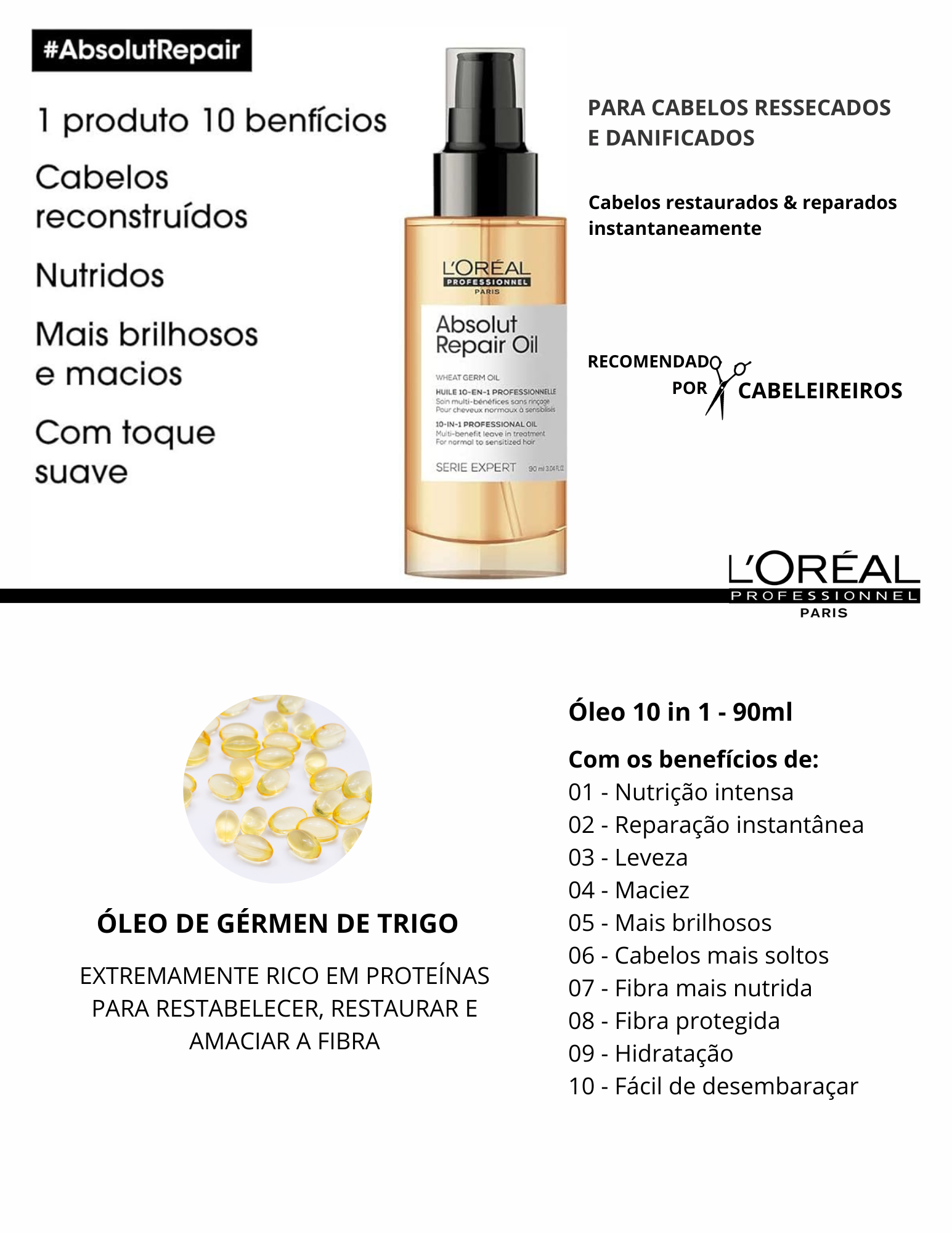 Produto - Óleo 10 in 1 ABSOLUT REPAIR OIL SERIE EXPERT L'ORÉAL PROFESSIONNEL 90ml