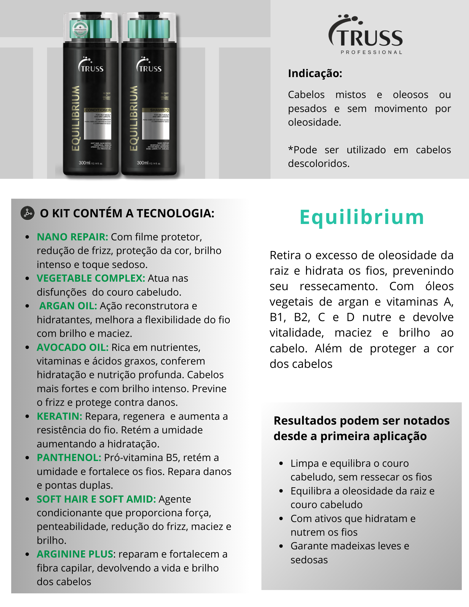 Produto - Shampoo EQUILIBRIUM TRUSS PROFESSIONAL 300ml - Condicionador EQUILIBRIUM TRUSS PROFESSIONAL 300ml