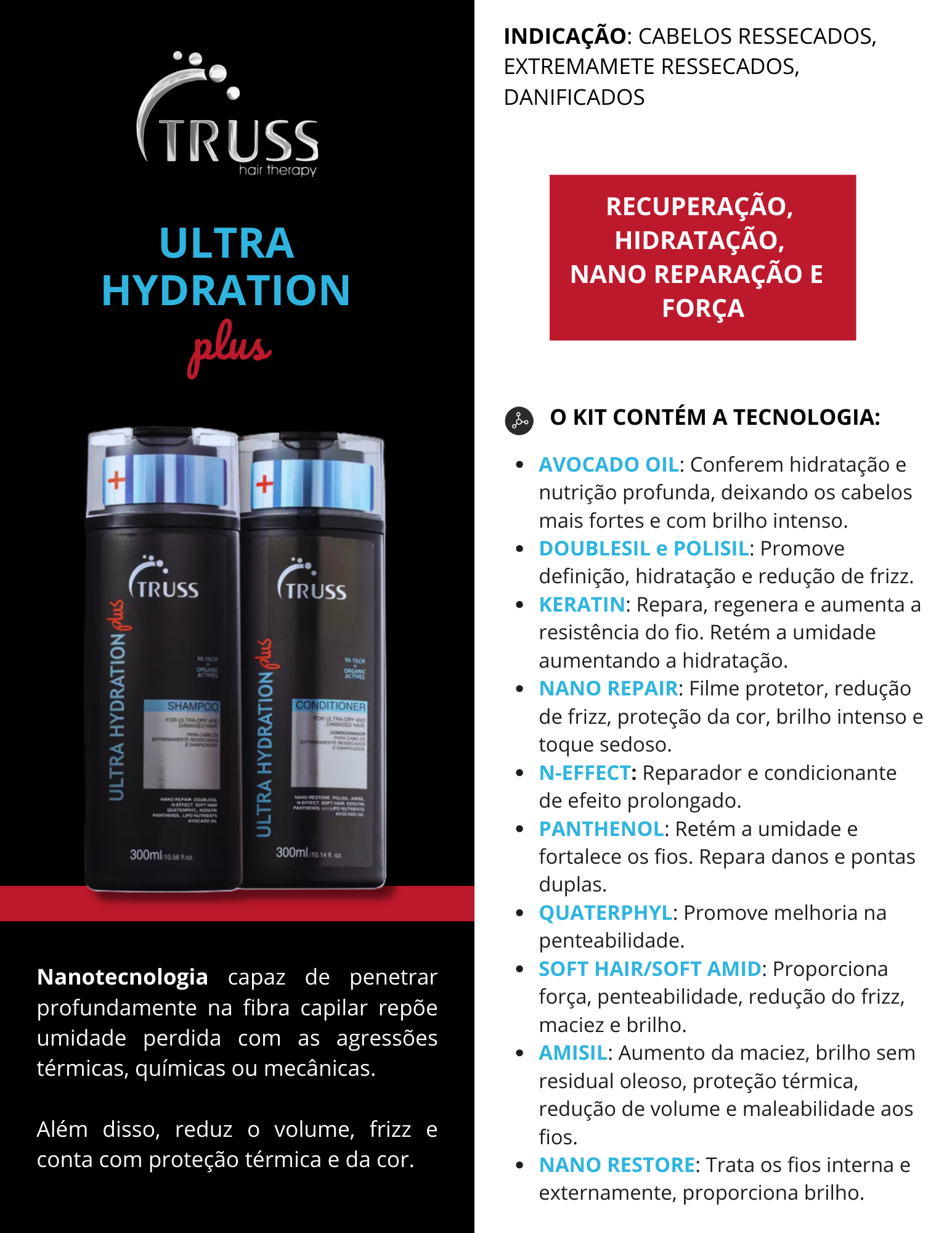 Produto - Shampoo ULTRA HYDRATION PLUS TRUSS PROFESSIONAL 300ml - Condicionador ULTRA HYDRATION PLUS TRUSS PROFESSIONAL 300ml