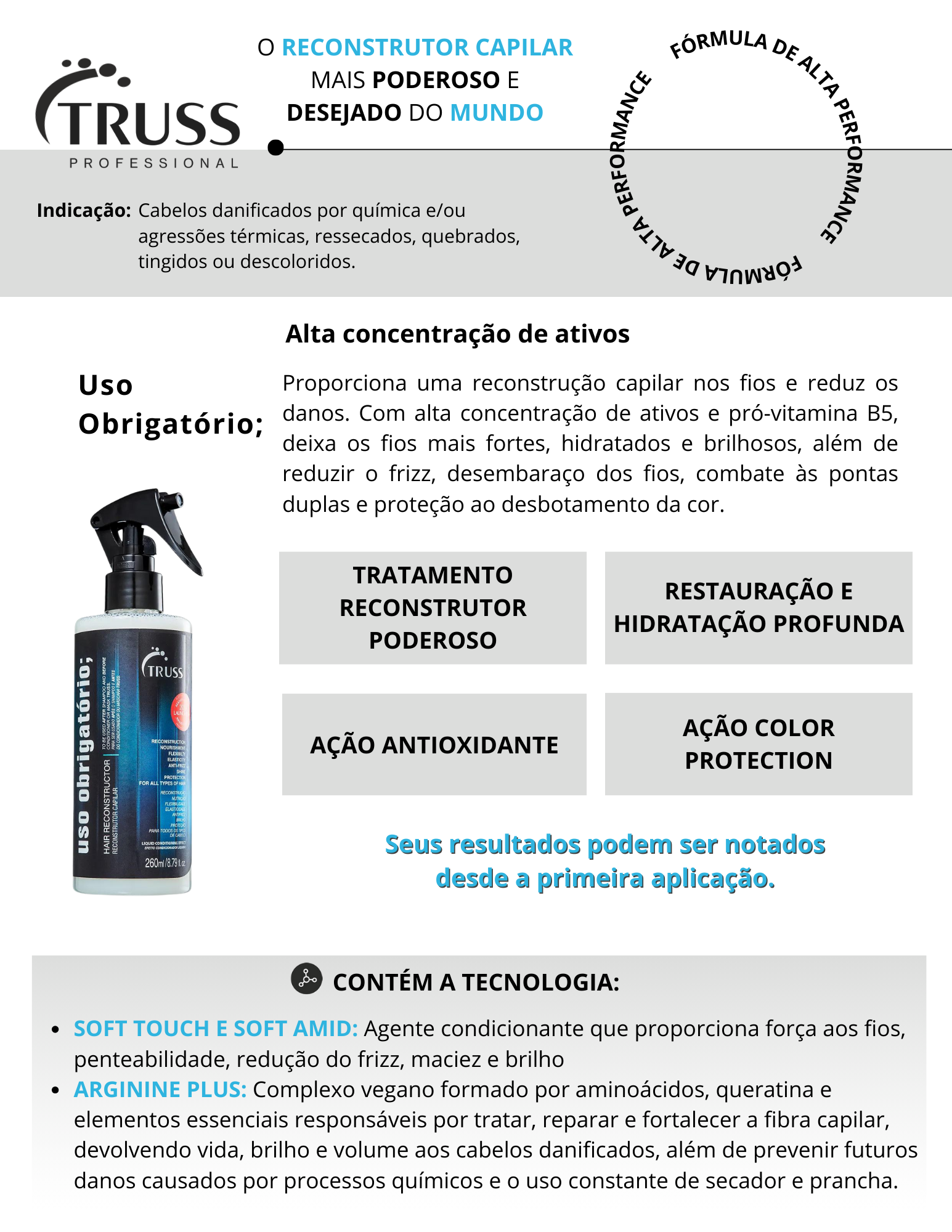 Produto - Spray USO OBRIGATÓRIO; TRUSS PROFESSIONAL 260ml